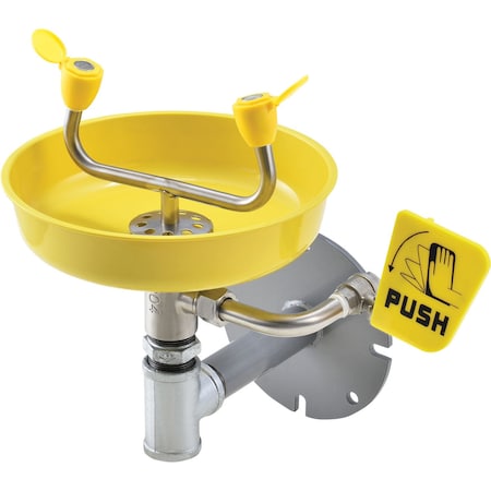 Global Industrial Wall Mounted Emergency Eyewash with Plastic Bowl, Push Handle, Yellow 708381